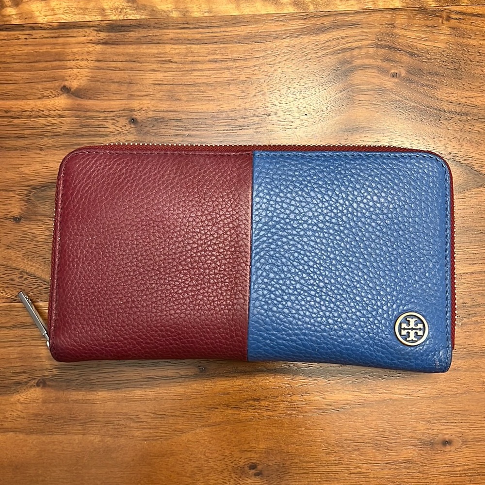 Tory Burch wallet in wine and blue